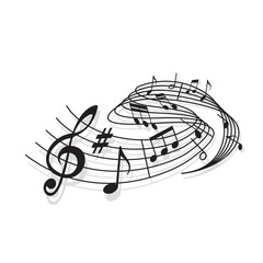 Musical wave. Classic music sound vintage backdrop, orchestra melody monochrome vector wave. Song audio record music flow with staff, treble clef and notes symbols on lines