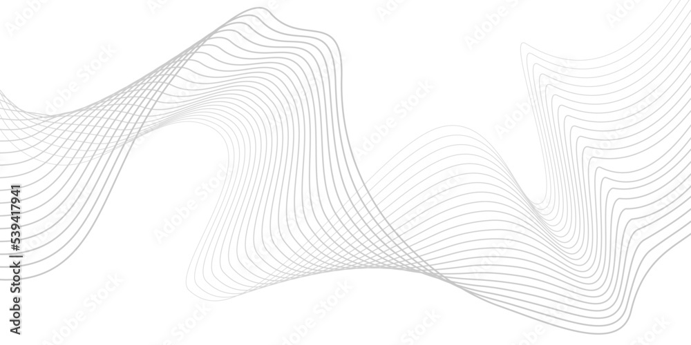 Wall mural undulate grey wave swirl, frequency sound wave, twisted curve lines with blend effect. technology, d