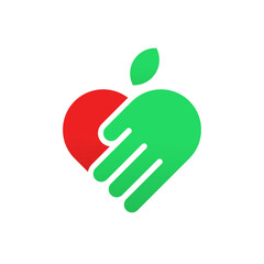 Hand and apple icon vector illustration. Hand holding an apple logo simple modern isolated on white background. Safe food awesome logo.