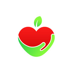 Apple holding by hand icon design. Hand holding an apple modern logo isolated on white background vector illustration. Simple awesome apple logo.