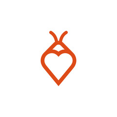 Minimal heart bug icon vector concept. Cute insect shape as a heart logo isolated on white background. Awesome simple heart beetle logo.