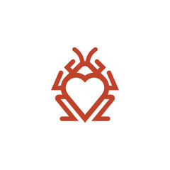 Cockroach simple modern icon design. Heart in cockroach logo isolated on white background. Awesome cockroach with heart logo.