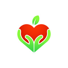 Hand holding an apple icon vector design. Simple and modern hand holding apple logo design illustration. Awesome apple logo.