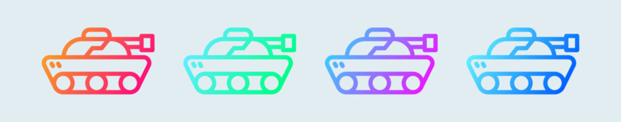 Military tank line icon in gradient colors. War weapon signs vector illustration.