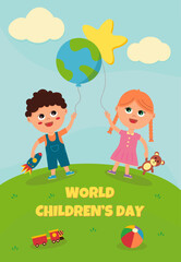 Obraz na płótnie Canvas World Children's Day, vector greeting card, children playing in the park