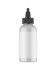 Blank nozzle dropper screw cap bottle mockup, 3d render illustration.
