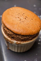 chocolate souffle home made at the kitchen table