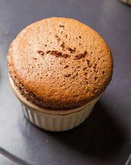 chocolate souffle home made at the kitchen table