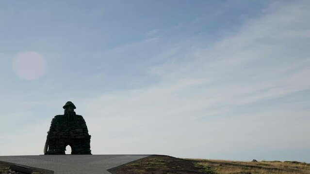 Beautiful view of the iconic Saga monument in Arnarstapi, Iceland