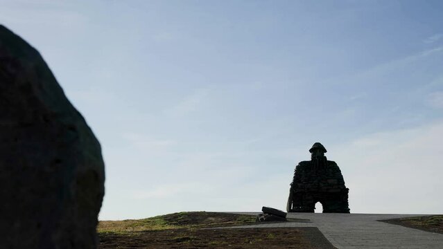 Beautiful view of the iconic Saga monument in Arnarstapi, Iceland