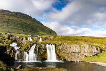 Beautiful view of the Kirkjufellsfoss waterfall in Iceland