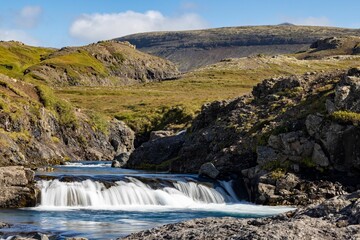 Beautiful view of the Kirkjufellsfoss waterfall in Iceland