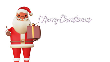 Merry Christmas Celebration Banner Design With 3D Santa Claus Holding Gift Box And Paintbrush Illustration.