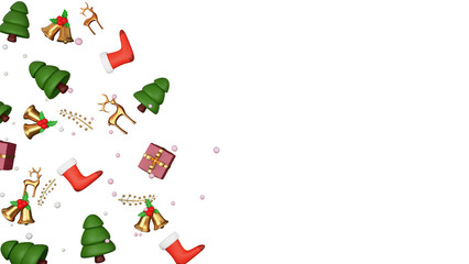 3D Top View Of Christmas Festival Elements Decorated Background And Copy Space.