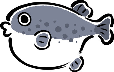 シンプルでかわいいフグ　筆タッチイラスト © ウサトコ