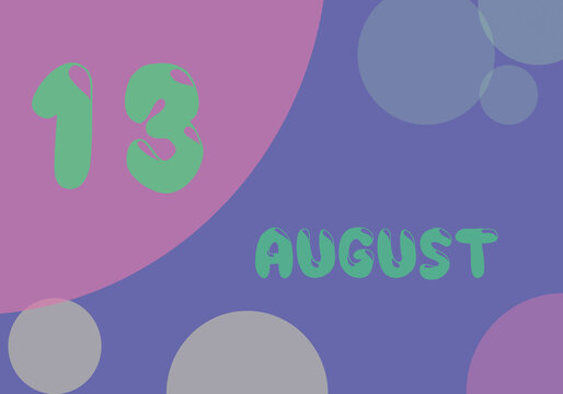 13 august day of the month in pastel colors. Very Peri background, trend of 2022.