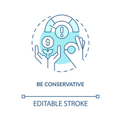 Conservative business management turquoise concept icon. Farming conducting strategy abstract idea thin line illustration. Isolated outline drawing. Editable stroke. Arial, Myriad Pro-Bold fonts used