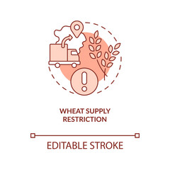 Wheat supply ban red concept icon. Regulate food trade. Export laws. Crops shortage abstract idea thin line illustration. Isolated outline drawing. Editable stroke. Arial, Myriad Pro-Bold fonts used