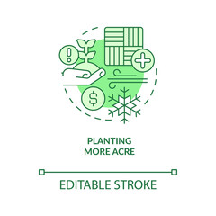 Fototapeta premium Planting more acres green concept icon. Global crops balances. Grow farmlands abstract idea thin line illustration. Isolated outline drawing. Editable stroke. Arial, Myriad Pro-Bold fonts used
