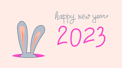 the winter holidays. new year 2023. happy new year 2023. hare. hare ears banner, bargain offer. symbol of 2023