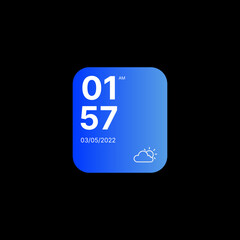 Clock with Weather Forecast Widget UI Concept on Black Background. Social Media Illustration. Editable Time, Date and Weather Icon. Web Element for Mobile Applications. Vector illustration