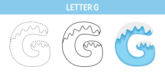 Letter G Snow tracing and coloring worksheet for kids