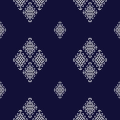 Traditional Ethnic pattern Navy blue background Paisley Flower Indonesian Aztec African Indian design Seamless pattern for fabric print cloth dress carpet curtains rug Sarong 