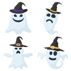 Set of Ghost with hat isolated on white background