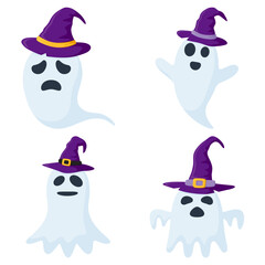 Set of Ghost with hat isolated on white background