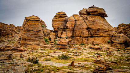 Rocks looking like pancakes in Baga Gazariin Chuluu