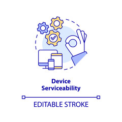 Device serviceability concept icon. Checkup electric equipment. Way to stay tuned abstract idea thin line illustration. Isolated outline drawing. Editable stroke. Arial, Myriad Pro-Bold fonts used