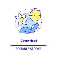 Cover head concept icon. Protect yourself. Action outside during nuclear attack abstract idea thin line illustration. Isolated outline drawing. Editable stroke. Arial, Myriad Pro-Bold fonts used