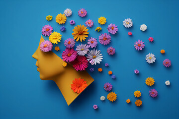 human head and flowers  world mental health day concept