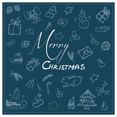 Vector illustration. Merry christmas card, new year. Wintertime elements 