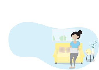 Vector set of how to take care yourself after contact with someone infected with the corona virus (COVID-19), Stay at home and stay away from others for 14 days, Background image about work from home 