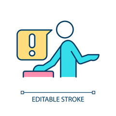 Public speaking RGB color icon. Performing speech on podium. Communication with audience. Isolated vector illustration. Simple filled line drawing. Editable stroke. Arial font used