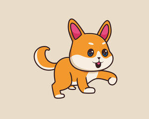 shiba inu walking cartoon illustration style
