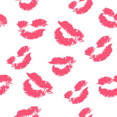 Lipstick Kiss. Lips print seamless pattern. Pink lip on white background