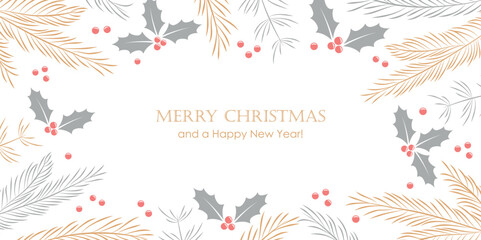 Obraz premium christmas winter background fir branches and holly berry