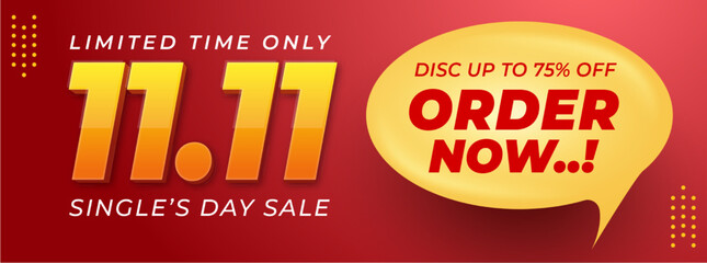 Realistic sale banner 11.11 single's day template design for web advertising or social media