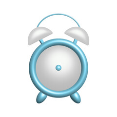 Realistic 3d vector alarm clock with blue color and empty background