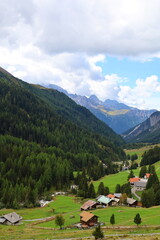 Fototapeta na wymiar Sertig valley hiking trail leading from Bergün to Ravais lakes in Swiss Alps, Switzerland