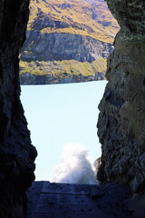 Mauvoisin reservoir located in Val de Bagnes, Valais with concrete arch dam, Switzerland