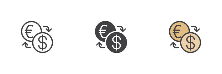 Dollar and euro currency exchange different style icon set