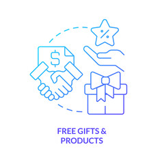 Free gifts and products concept blue gradient icon. Exclusive proposition. Loyalty program. Member benefits abstract idea thin line illustration. Isolated outline drawing. Myriad Pro-Bold font used