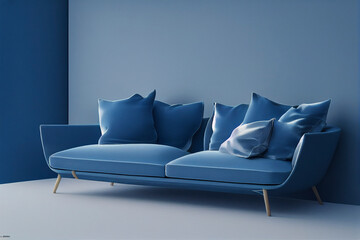 イメージ素材: おしゃれでモダンな青色の家具のインテリアのイメージ generative ai	