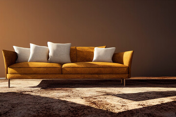 イメージ素材: おしゃれでモダンな茶色の家具のインテリアのイメージ generative ai	