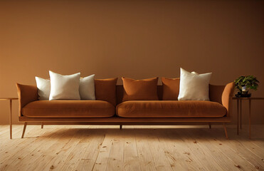 イメージ素材: おしゃれでモダンな茶色の家具のインテリアのイメージ generative ai	