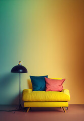 イメージ素材: おしゃれでモダンな黄色の家具のインテリアのイメージ	generative ai	