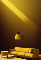 イメージ素材: おしゃれでモダンな黄色の家具のインテリアのイメージ	generative ai	
